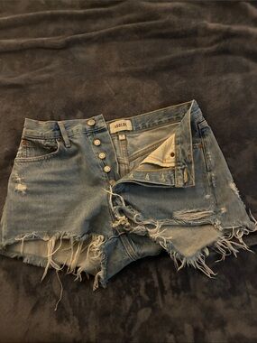 Agolde Light Blue Distressed Cutoff Denim Shorts
